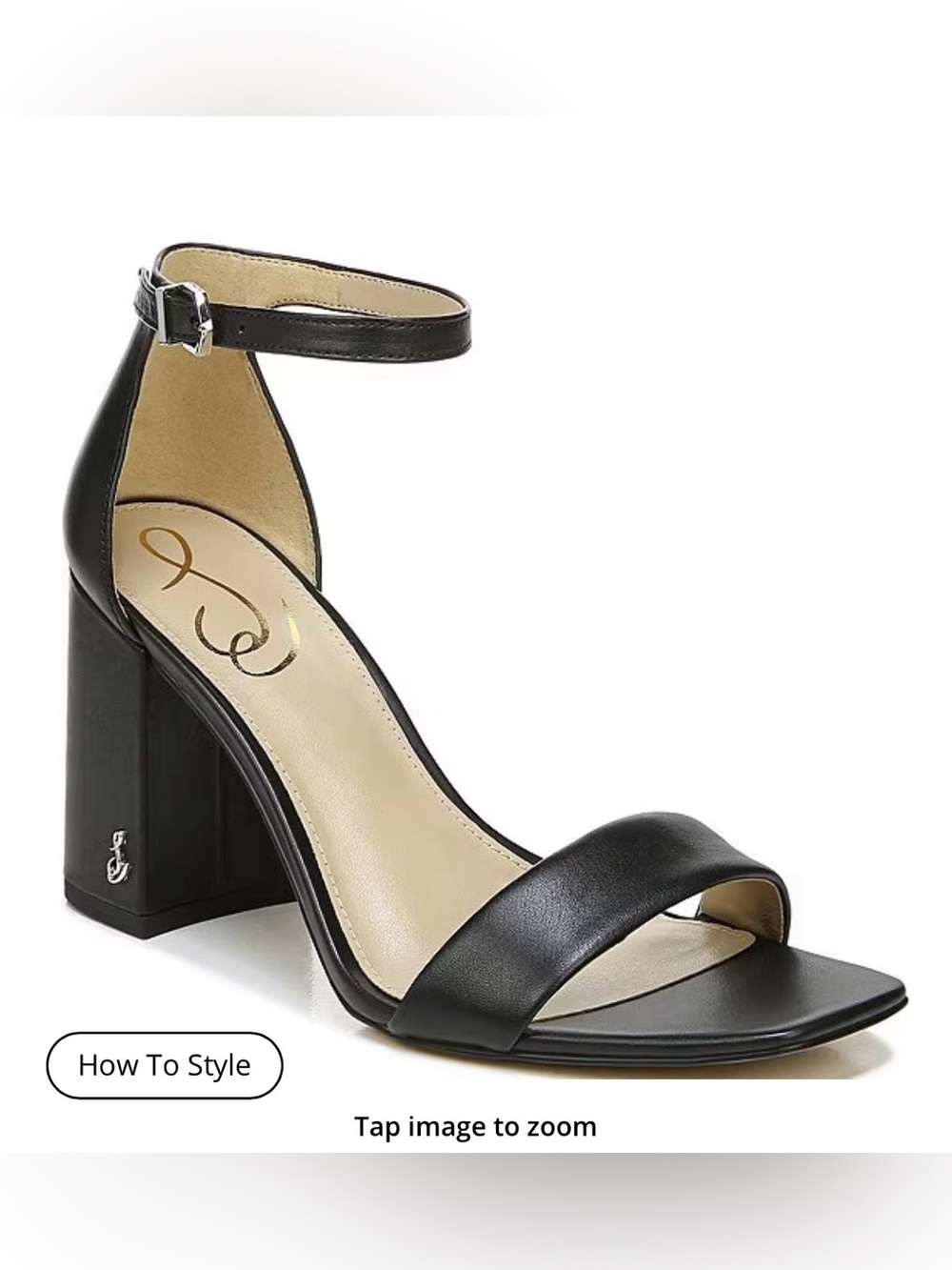 Sam Edelman Daniella Black Leather Ankle-Strap Square Toe Sandals Heels Size 9